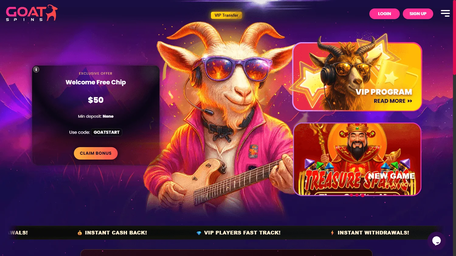 Goat Spins Casino desktop home interface