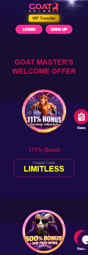 Goat Spins Casino mobile promotions interface